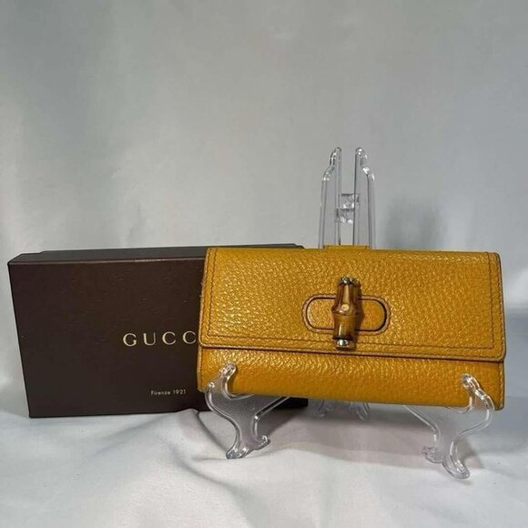 Gucci Bamboo Yellow Long Bifold Wallet - GREAT CONDITION - IN BOX - Picture 1 of 8